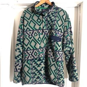 Vintage 90s Patagonia Synchilla Fleece Sweatshirt Geometric Aztec Gray Blue